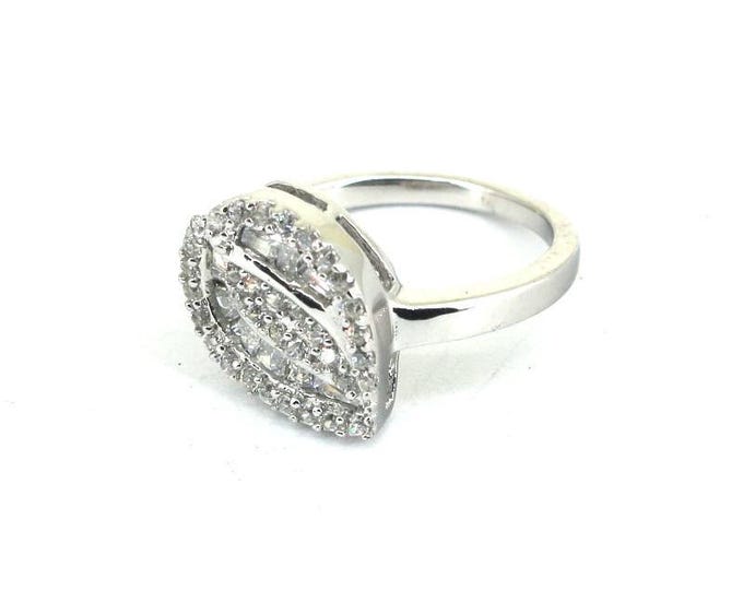 Vintage Size 6.25 Leaf Crystals CZ Design Band Ring 925 Sterling Silver RG 4673