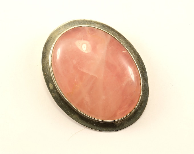 Vintage Beautiful Large Ova Rose Quartz Design Pin/Brooch 925 Sterling BB 1412