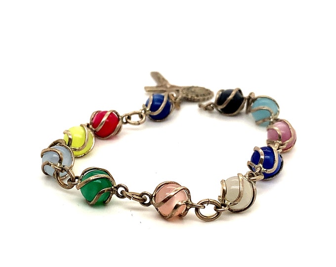 Vintage Brooch | Chrysoberyl Multi-Colored  Design Brooch | Cross Design Brooch | Religious Design Bracelet | Sterling 925 Silver | BB 3672N