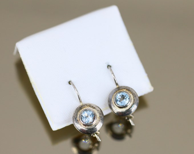 Vintage Beautiful Aqua Blue Crystals Design Drop Dangle Earring Sterling 925 ER 1405