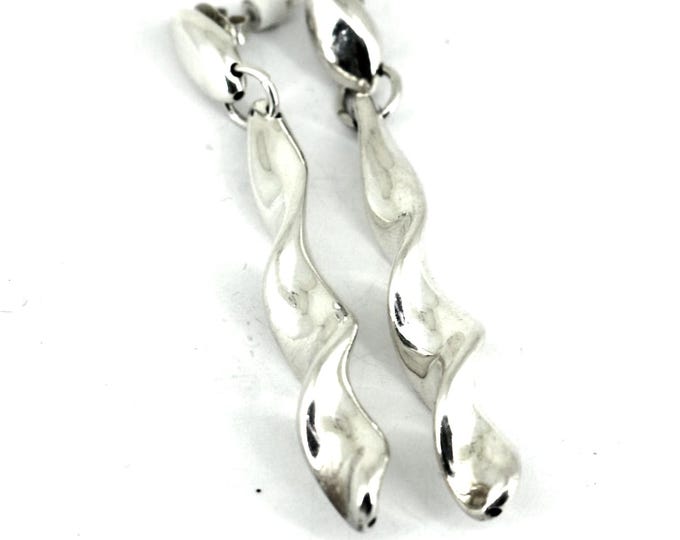Vintage Sterling Silver 925 Twisted Bar Dangle / Drop Earrings ER 432