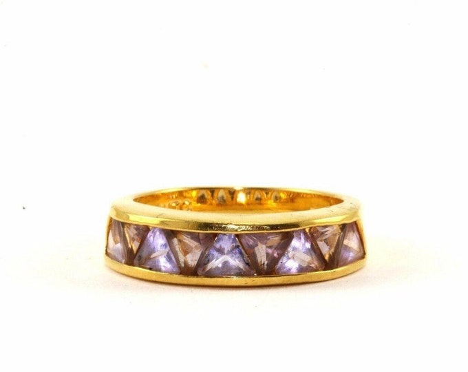 Vintage Size 7 Triangle Tanzanite Color Cz 14k Gold Plate Cocktail Ring 925 Sterling Rg 1122