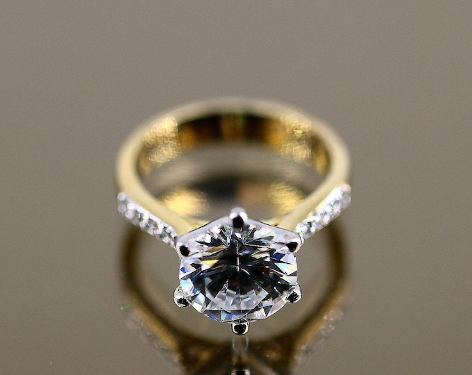 Vintage Size 7 Round White Crystals Cz Gold Plated Statement Design Ring 925 Sterling Silver  Rg 1325