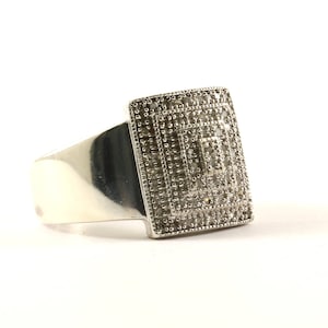 Vintage Size 8 Natural Diamond Inlay Rectangle Ring 925 Sterling Silver RG 3292