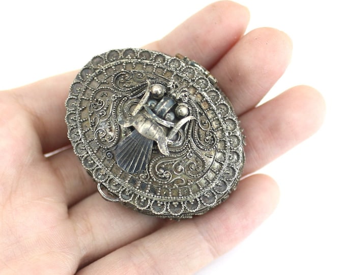 Vintage Antique Rangda Balinese Demon Queen Large Mask Small Trinket Case Box Sterling 925 Silver OT 463
