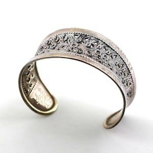 Vintage Thailand Cut Scroll Flower Floral Design Cuff Bracelet 925 Sterling Silver BR 227