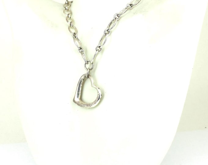 Vintage Italy 16 Inch Open Heart Shape Tag Pendant Necklace 925 Sterling Silver NC 587