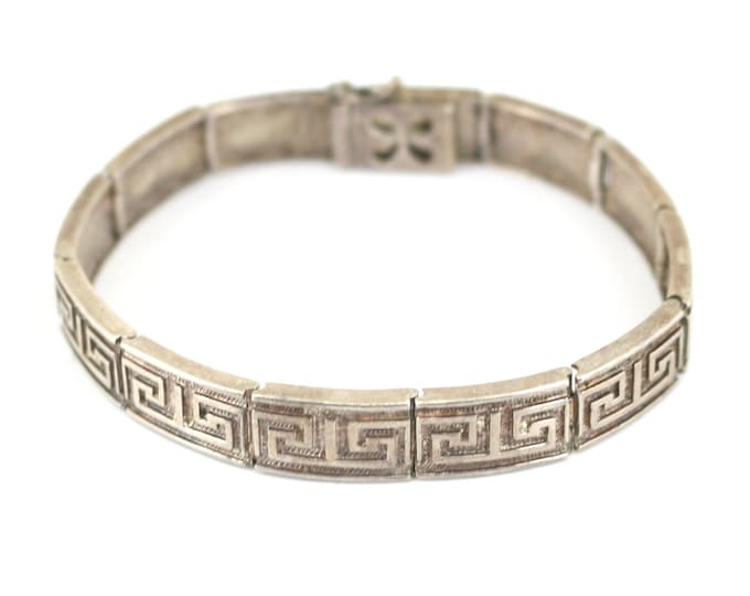 Vintage Men Maze Greek Key Design Link Bracelet 925 Sterling BR 211