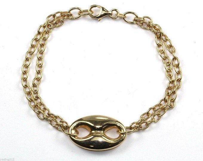Vintage Tag Front Double Cable Chain Gold Plated Bracelet 925 Sterling Br 1381(123759770768)