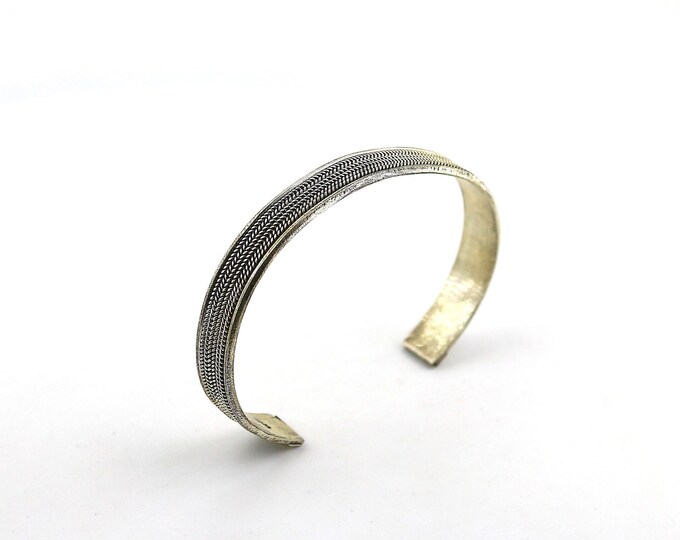 Vintage Plain Simple Braids Braided Design Cuff Bracelet 925 Sterling Silver BR 287