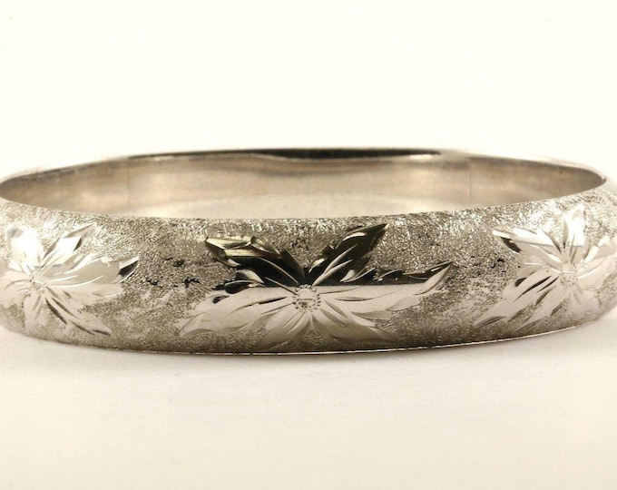 Vintage Floral Flowers Design Bangle Bracelet Sterling Silver Br 2931(123720989892)