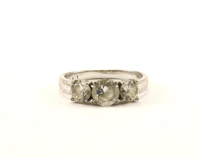 Vintage Three Stone Crystals Cz Front Design Ring 925 Sterling Silver Rg 4300