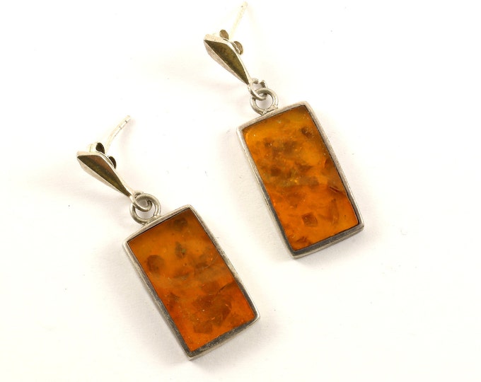 Vintage Beautiful Rectangle Murano Glass Design Drop/Dangle Earrings Sterling Silver ER 568
