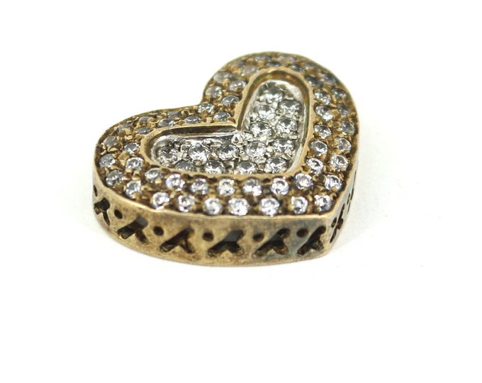 Vintage Italy Heart Shape CZ Inlay Gold Plated Love Pendant 925 Sterling Silver PD 2543