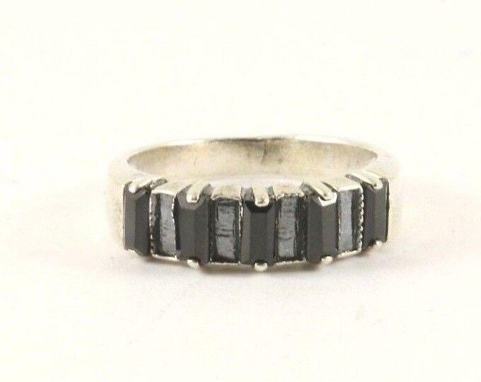 Vintage Black Crystals Band Design Ring 925 Sterling Silver RG 3796