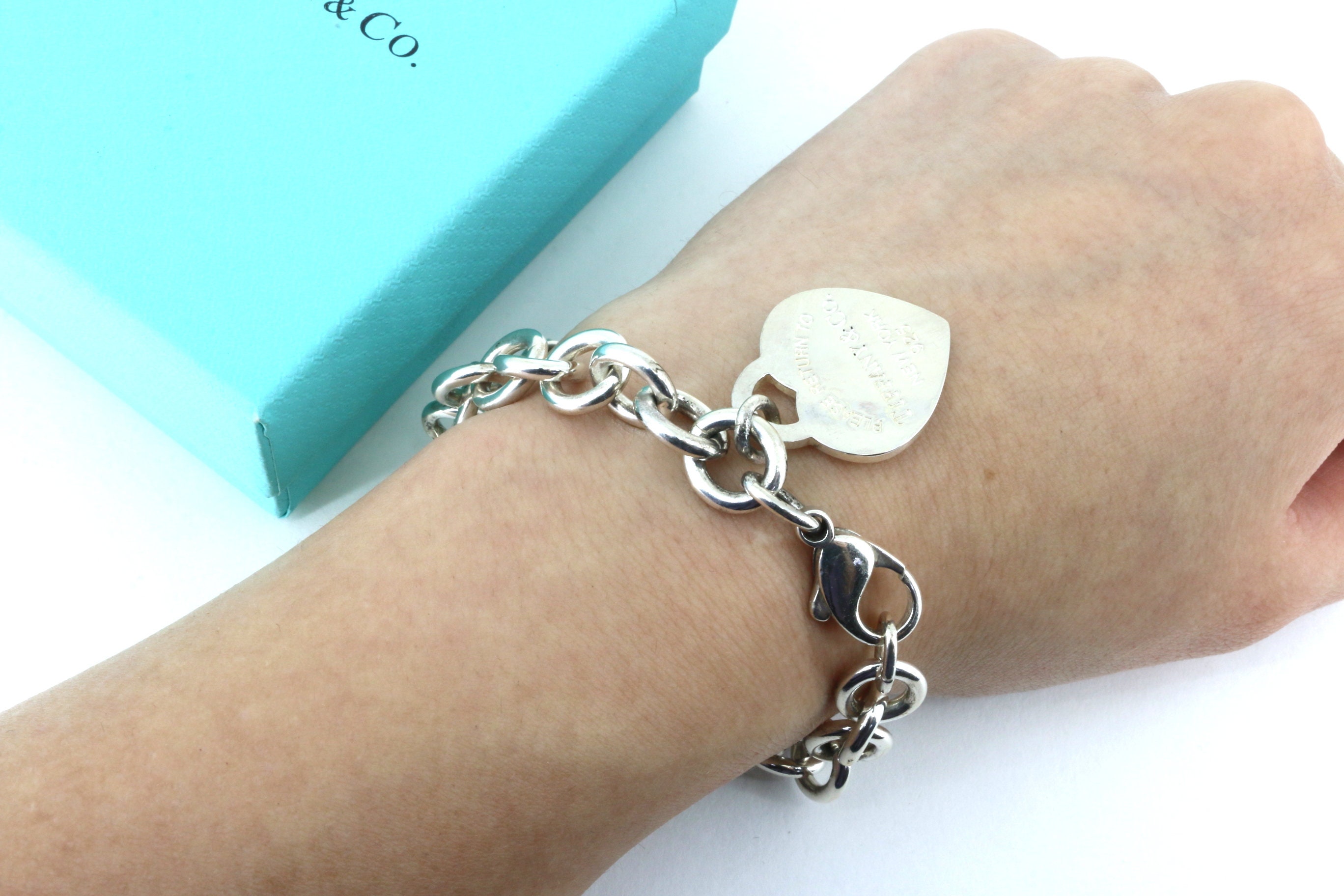 Authentic Tiffany Co Heart Chain Bracelet 7.25 in 925 Sterling Silver Br 405 Etsy Singapore