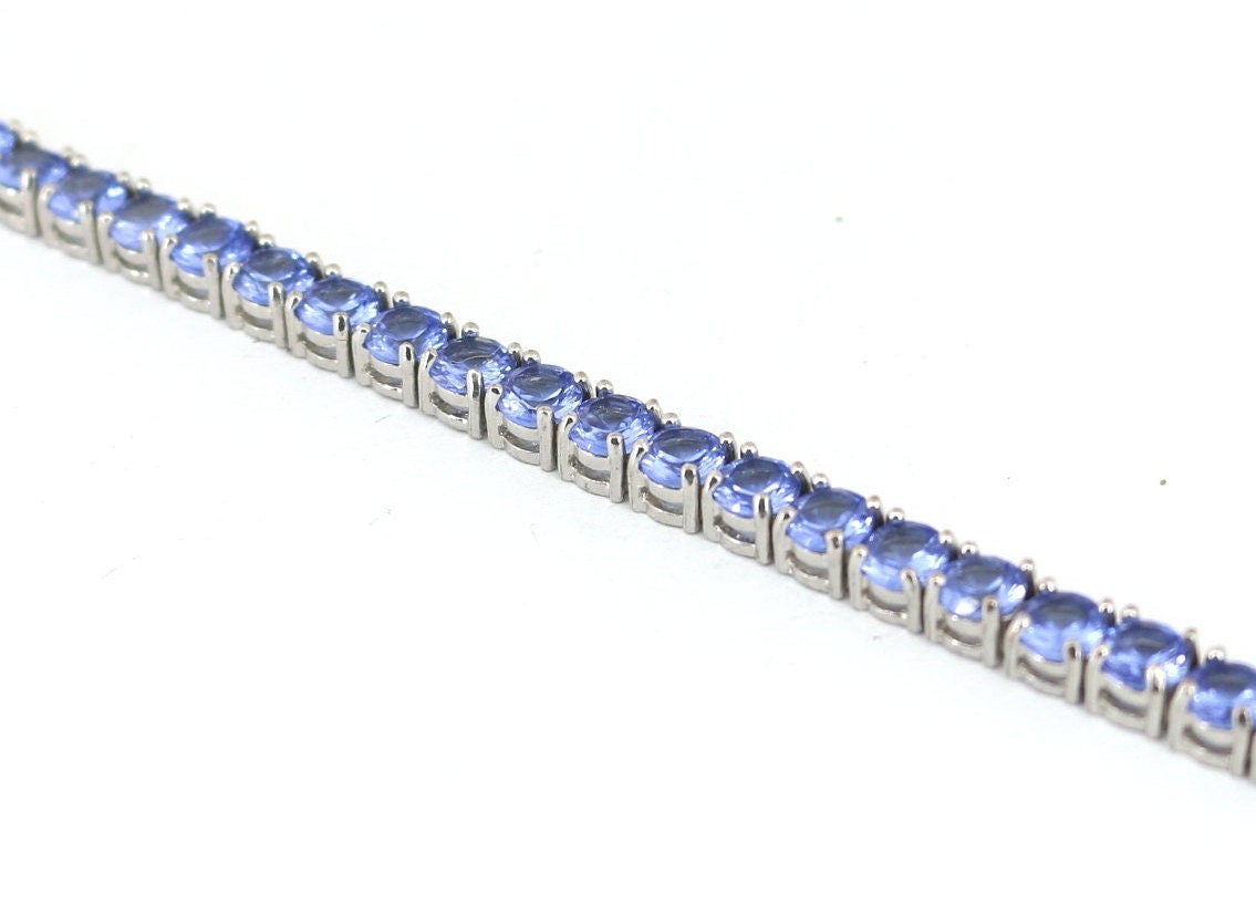 Vintage Round Blue and White Crystals CZ Design Tennis Chain