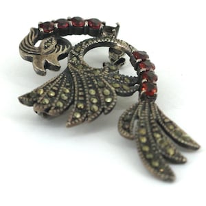 Vintage Large Peacock Bird Ruby Crystals Design Design Pendant/Brooch Sterling Silver 925 BB 2096