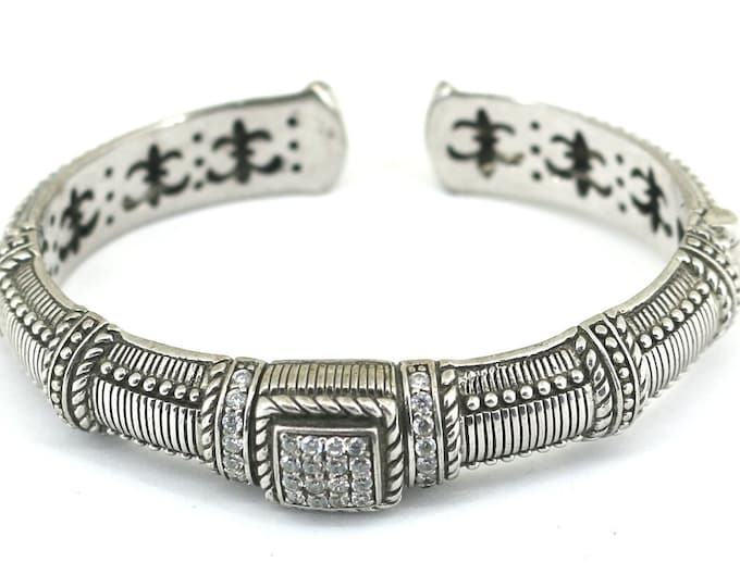Vintage Judith Ripka Thailand CZ Crystals Bangle Cuff Bracelet Sterling Silver 925 BR 3694