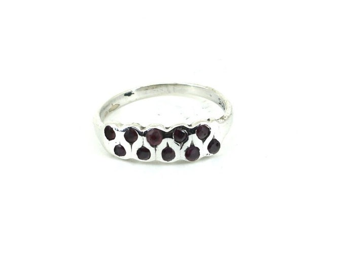 Vintage Size 6  Round Red CZ Open Cut Thin Ring 925 Sterling Silver RG 4500