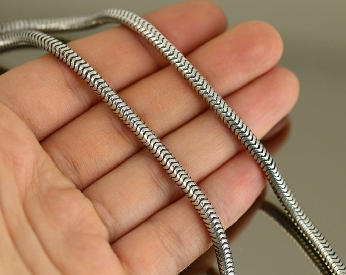 Vintage 17 Inch Round Snake Chain Design Necklace 925 Sterling NC 1865