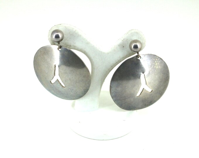 Vintage Handmade Round Y Sterling Silver Earrings  925 ER 1478