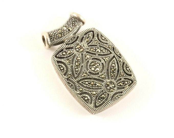 Vintage Marcasite Flowers Rectangle Shape Design Pendant 925 Sterling Pd 1892(401734525067)