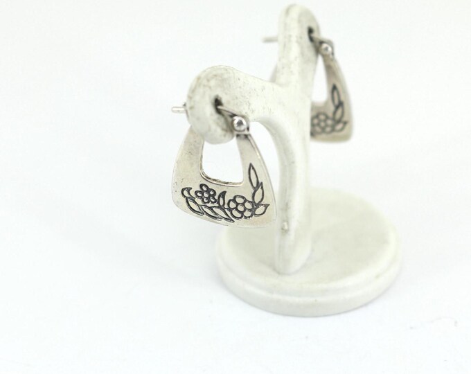 Vintage Small Floral Design Hoop Earrings 925 Sterling Silver Er 1122(123759755526)