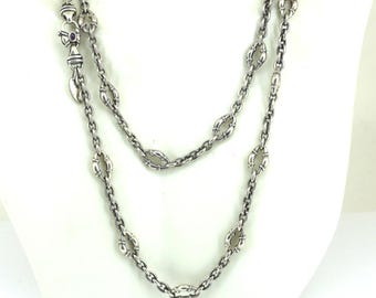 Vintage Scott Key Bolo Link 36Inch Amethyst Clasp Chain Necklace 925 NC 2031