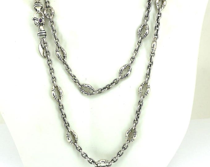 Vintage Scott Key Bolo Link 36Inch Amethyst Clasp Chain Necklace 925 NC 2031