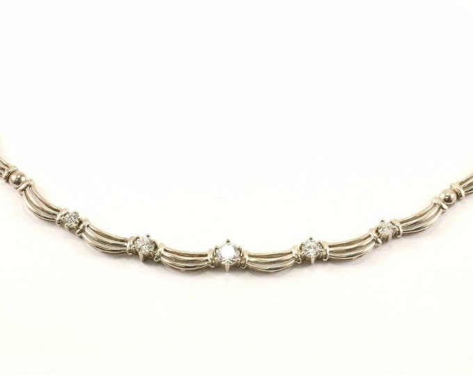 Vintage 17 Inch Scroll Design Cz Crystal Necklace 925 Sterling Nc 1490(123765813296)