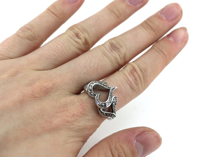 Vintage Heart Shape CZ Inlay  Ring 925 Sterling Silver RG 2046