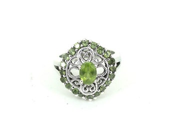 Vintage Size 7 Thailand Signed HAN Light Green Crystal Ring 925 Sterling Silver RG 4501