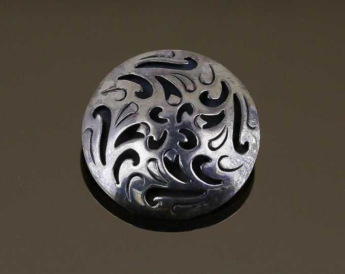 Vintage Mexico Round Brooch Sterling Silver 925 BB 423