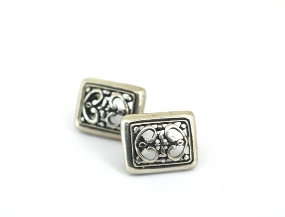 Vintage Rectangular Scroll Design Stud Earrings 9… - image 2