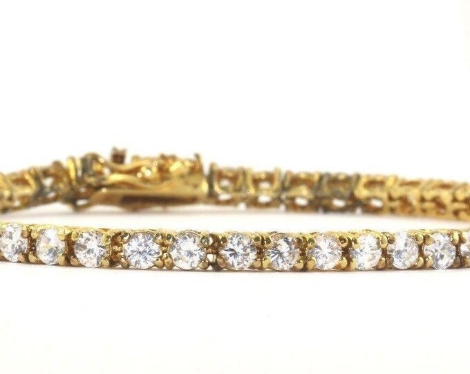 Vintage Shiny Round Crystals Tennis Bracelet 925 Sterling Br 1117(123726800132)