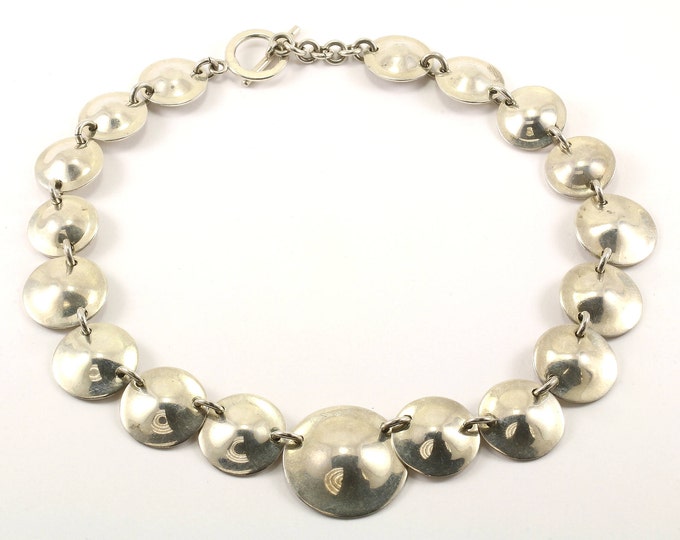 Vintage Round Links Toggle Lock Necklace 925 Sterling Silver NC 465-E