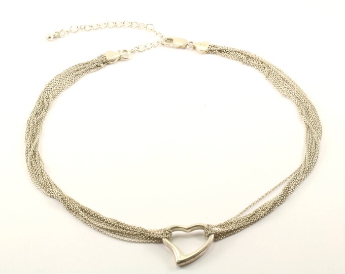 Vintage Necklace | Open Heart Multi Strand Necklace 16 in | Sterling 925 Silver Necklace NC 938