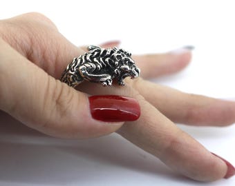 Vintage Handcrafted Lion Head Ring 925 Sterling Silver Size 8 RG 2664