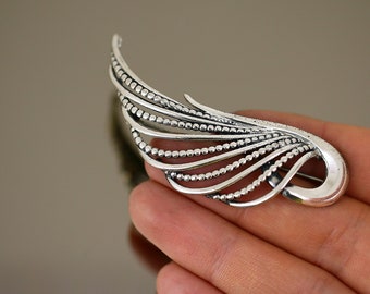 Vintage Napier Feather Scroll Beaded Design Brooch Pin Sterling Silver 925 BB 1961