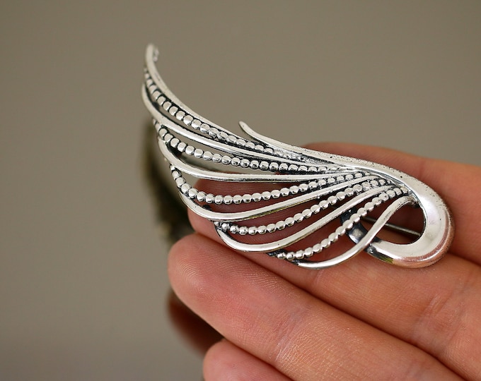Vintage Napier Feather Scroll Beaded Design Brooch Pin Sterling Silver 925 BB 1961