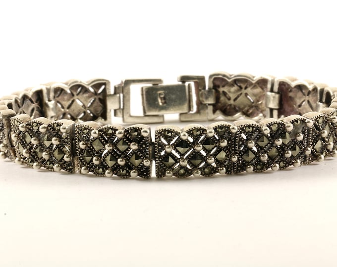 Vintage Bar Rhombus Design Marcasite Bracelet 925 Sterling BR 357