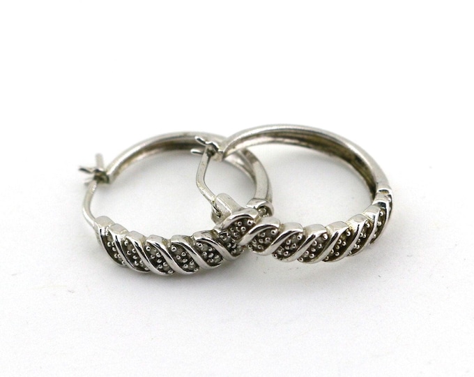 Vintage White Moissanite Stones Simple  Scroll Design Hoop Earrings Sterling 925 ER 970U