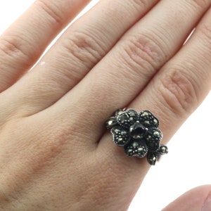 Vintage Size 7.75 Flower  Marcasite Stones Statement Design Ring 925 Sterling Silver RG 4442