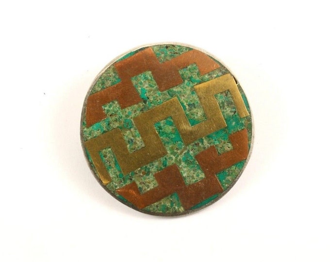 Vintage Mexico Aztec Three Tone Design Pin/brooch Silver Bb 1464(123720982909)