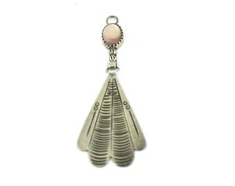 Vintage Feather Shape Mother Of Pearl Pendant 925 Sterling Silver PD 004