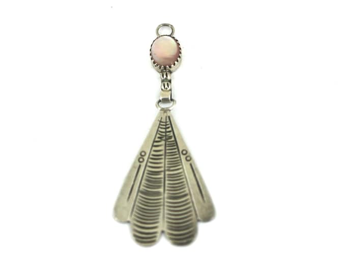 Vintage Feather Shape Mother Of Pearl Pendant 925 Sterling Silver PD 004