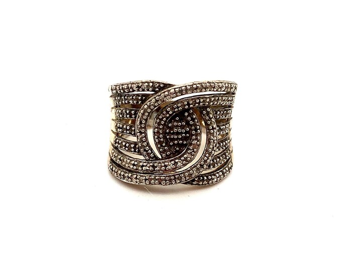 Vintage Ring | White Chrystal's Design Ring | Gold Tone Design Ring | Weaving Design Ring |  Sterling 925 Silver Ring | Size 10 Rg 4356v