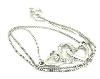 Vintage Italy Triple Open Heart CZ Chain Design Necklace 925 Sterling Silver NC 1947