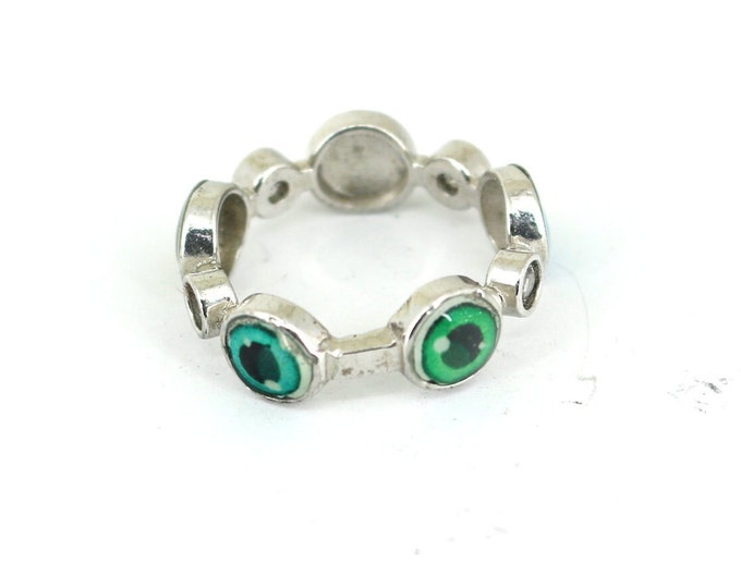 Vintage Evil Eye Sparkling Crystal CZ Enamel Ring 925 Sterling Silver RG  4452
